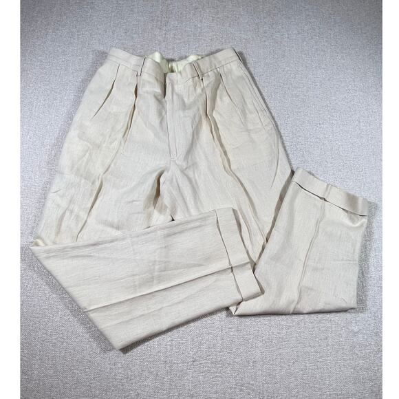 Polo Ralph Lauren Men’s 35x30 Tan Linen Blend Pleated Front Cuffed Dress Pants - Picture 1 of 9